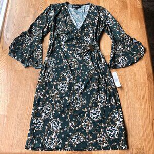 Glamour Sage Faux Wrap Dress Gold Embellished Size 6 NWT